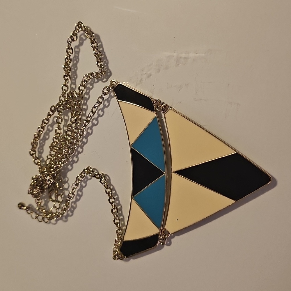 Geometric Pendant Necklace in Black, Blue, and Cream